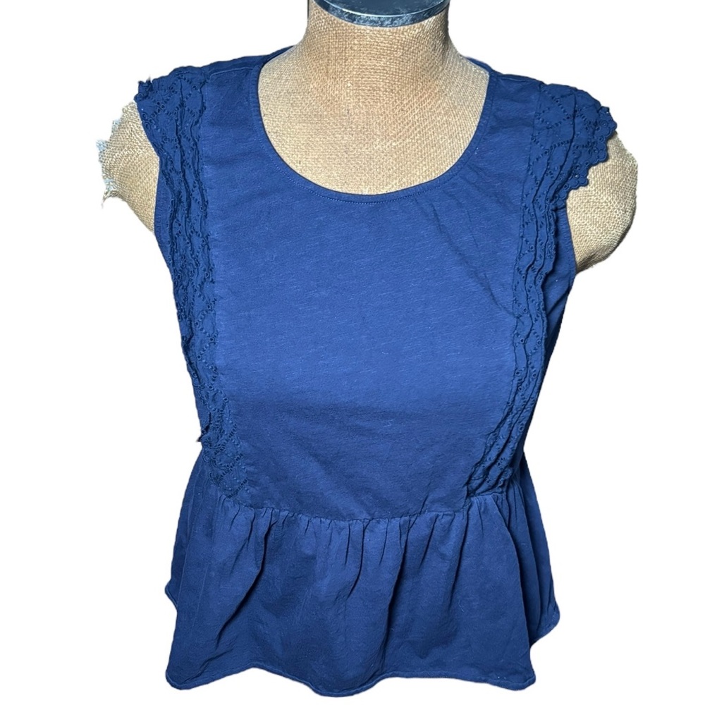 J. Crew Blue Lace Trim Women's Top Size S